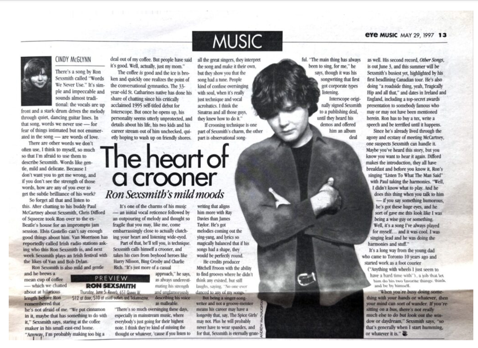 Ron Sexsmith Other Songs in Eye Weekly