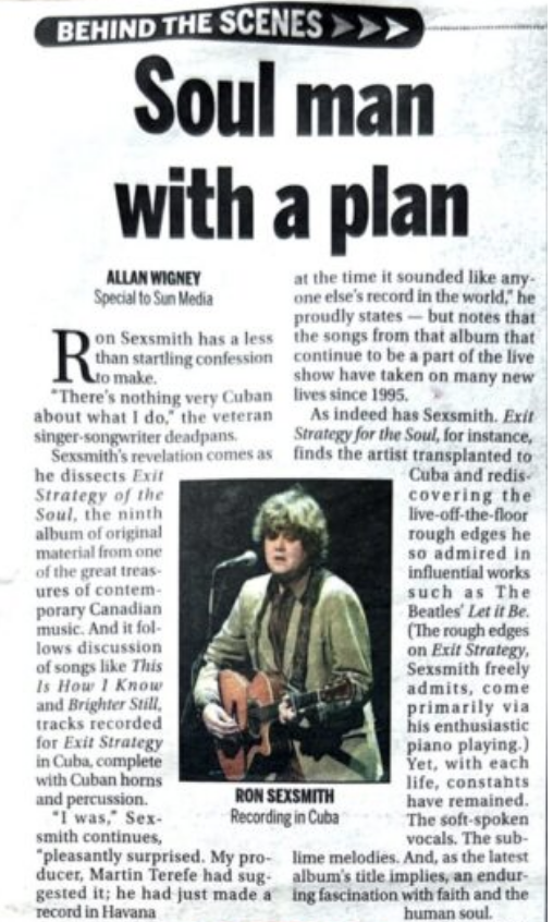 Ron Sexsmith Sun Media Article 2007