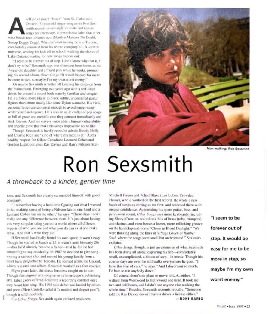 Ron Sexsmith Other Songs in PULSE Magazine