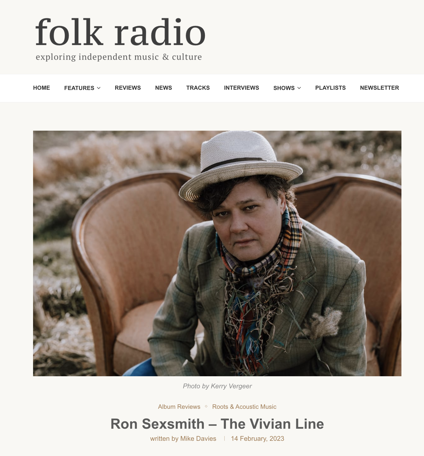 Press 2023: Ron Sexsmith in Folk Radio
